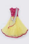 Shop_Fayon Kids_Yellow Cotton, Net Sequins, Zari, Tassels Printed Lehenga Set _at_Aza_Fashions