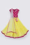 Buy_Fayon Kids_Yellow Cotton, Net Sequins, Zari, Tassels Printed Lehenga Set _at_Aza_Fashions