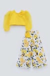 FAYON KIDS_Yellow Organza And Cotton Printed Top & Pant Set_Online_at_Aza_Fashions