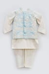 Buy_Fayon Kids_Blue Cotton, Silk Embroidery, Sequins Nehru Jacket And Kurta Set _at_Aza_Fashions