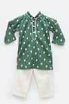 Buy_Fayon Kids_Green , Satin Printed Kurta Set _at_Aza_Fashions