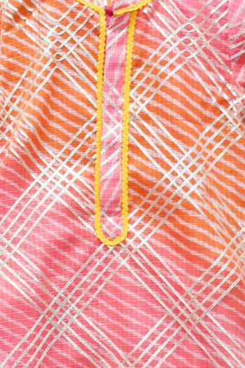 Buy_Fayon Kids_Pink , Satin Embroidery Gota Patti Trim Kurta Set _Online_at_Aza_Fashions