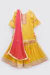 Buy_Fayon Kids_Yellow Cotton, Georgette Lace, Tassels Printed Kurta And Sharara Pant Set_at_Aza_Fashions