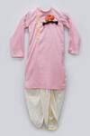Buy_Fayon Kids_Pink Cotton, Silk Printed Kurta And Dhoti Pant Set _at_Aza_Fashions