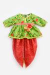 Buy_Fayon Kids_Red Cotton Mirrors, Lace Embroidered Kurta And Dhoti Pant Set _at_Aza_Fashions