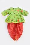 Shop_Fayon Kids_Red Cotton Mirrors, Lace Embroidered Kurta And Dhoti Pant Set _at_Aza_Fashions