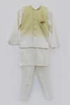 Buy_Fayon Kids_White Cotton, Silk Brooches Green And Kurta Set With Nehru Jacket _at_Aza_Fashions