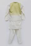 Shop_Fayon Kids_White Cotton, Silk Brooches Green And Kurta Set With Nehru Jacket _at_Aza_Fashions