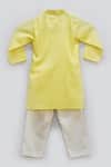 Shop_Fayon Kids_Yellow Cotton, Silk Embroidery Kurta Set _at_Aza_Fashions