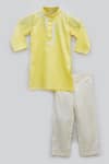 Fayon Kids_Yellow Cotton, Silk Embroidery Kurta Set _Online_at_Aza_Fashions
