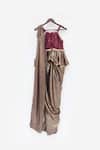 Shop_FAYON KIDS_Brown Na Embellished Shimmer Draped Saree Gown_at_Aza_Fashions