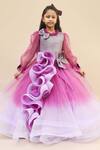 Buy_Fayon Kids_Purple Net Bows, Ruffles Shimmer Gown _at_Aza_Fashions