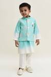 Buy_Fayon Kids_Blue Cotton, Silk Embroidery Floral Kurta Set With Nehru Jacket _at_Aza_Fashions