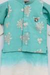 Fayon Kids_Blue Cotton, Silk Embroidery Floral Kurta Set With Nehru Jacket _at_Aza_Fashions