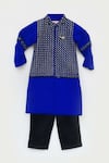 Fayon Kids_Blue Cotton Sequins, Embroidery Embellished Kurta And Nehru Jacket Set _Online_at_Aza_Fashions