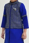 Fayon Kids_Blue Cotton Sequins, Embroidery Embellished Kurta And Nehru Jacket Set _at_Aza_Fashions