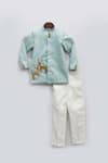 Fayon Kids_Blue Cotton, Silk Embroidery Bandhgala And Pant Set _Online_at_Aza_Fashions