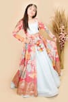 Buy_FAYON KIDS_Pink Silk Printed Floral Jacket And Lehenga Set_at_Aza_Fashions