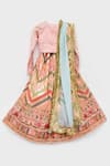Shop_Fayon Kids_Peach Silk, Cotton, Net Embroidery Lehenga Set _at_Aza_Fashions