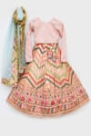 Buy_Fayon Kids_Peach Silk, Cotton, Net Embroidery Lehenga Set _Online_at_Aza_Fashions