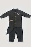 Buy_Fayon Kids_Black Cotton Silk Draped Kurta And Pant Set For Boys_at_Aza_Fashions