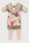 Buy_FAYON KIDS_Peach Cotton Floral Silk Kurta Pant Set _at_Aza_Fashions