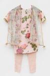 Shop_FAYON KIDS_Peach Cotton Floral Silk Kurta Pant Set _at_Aza_Fashions