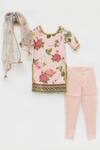 FAYON KIDS_Peach Cotton Floral Silk Kurta Pant Set _Online_at_Aza_Fashions