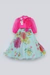 Buy_Fayon Kids_Blue Organza Embroidery Floral Print Lehenga Set _at_Aza_Fashions