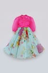 Shop_Fayon Kids_Blue Organza Embroidery Floral Print Lehenga Set _at_Aza_Fashions