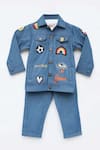 Buy_Fayon Kids_Blue Denim Piping Jacket And Pant Set _at_Aza_Fashions