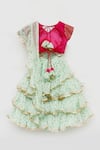 Shop_FAYON KIDS_Green Silk And Chiffon Embroidery Mukaish & Sequin Ruffle Saree With Blouse_at_Aza_Fashions