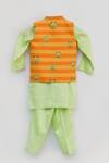 Shop_Fayon Kids_Orange Cotton, Silk Frog Print Bundi Kurta Set _at_Aza_Fashions