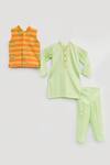 Fayon Kids_Orange Cotton, Silk Frog Print Bundi Kurta Set _Online_at_Aza_Fashions