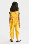 Shop_Fayon Kids_Yellow Cotton, Georgette Embroidery Dhoti Jumpsuit With Attached Jacket _at_Aza_Fashions