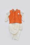 Buy_Fayon Kids_Orange Cotton, Silk Pearls Embellished Bundi Kurta Set _at_Aza_Fashions
