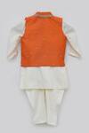 Shop_Fayon Kids_Orange Cotton, Silk Pearls Embellished Bundi Kurta Set _at_Aza_Fashions