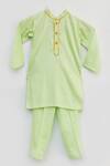 Buy_Fayon Kids_Green Cotton, Silk Kurta And Pant Set _at_Aza_Fashions