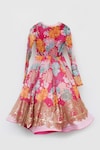 Shop_FAYON KIDS_Pink Cotton Silk And Georgette & Embroidery Floral Jacket Lehenga Set_at_Aza_Fashions