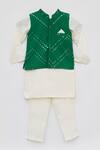 Buy_Fayon Kids_Green Cotton, Silk Mirrors Bundi Kurta Set _at_Aza_Fashions