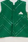 Buy_Fayon Kids_Green Cotton, Silk Mirrors Bundi Kurta Set _Online_at_Aza_Fashions
