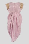 Shop_Fayon Kids_Peach Georgette, Velvet Mirrors, Sequins Mukaish Embroidered Jumpsuit _at_Aza_Fashions