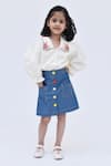 Buy_FAYON KIDS_White Cotton Silk And Denim Embroidery Thread Spread Collar Shirt & Skirt Set _at_Aza_Fashions