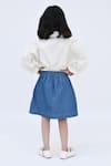 Shop_FAYON KIDS_White Cotton Silk And Denim Embroidery Thread Spread Collar Shirt & Skirt Set _at_Aza_Fashions