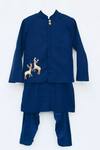 Buy_Fayon Kids_Blue Cotton Embroidery, Sequins Silk Bandhgala And Kurta Set _at_Aza_Fashions