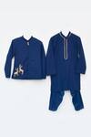 Fayon Kids_Blue Cotton Embroidery, Sequins Silk Bandhgala And Kurta Set _Online_at_Aza_Fashions