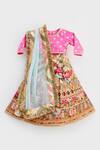 Buy_Fayon Kids_Pink Silk, Cotton, Net Embroidery, Sequins, Gota Patti Striped Lehenga Set _at_Aza_Fashions