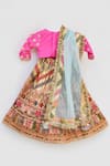 Shop_Fayon Kids_Pink Silk, Cotton, Net Embroidery, Sequins, Gota Patti Striped Lehenga Set _at_Aza_Fashions