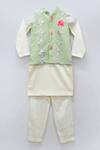 Buy_Fayon Kids_Green Embroidered Bundi And Kurta Set For Boys_at_Aza_Fashions