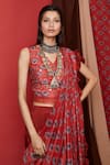 Riraan Couture_Red Monga Silk V Neck Chanderi Top And Palazzo Set _Online_at_Aza_Fashions